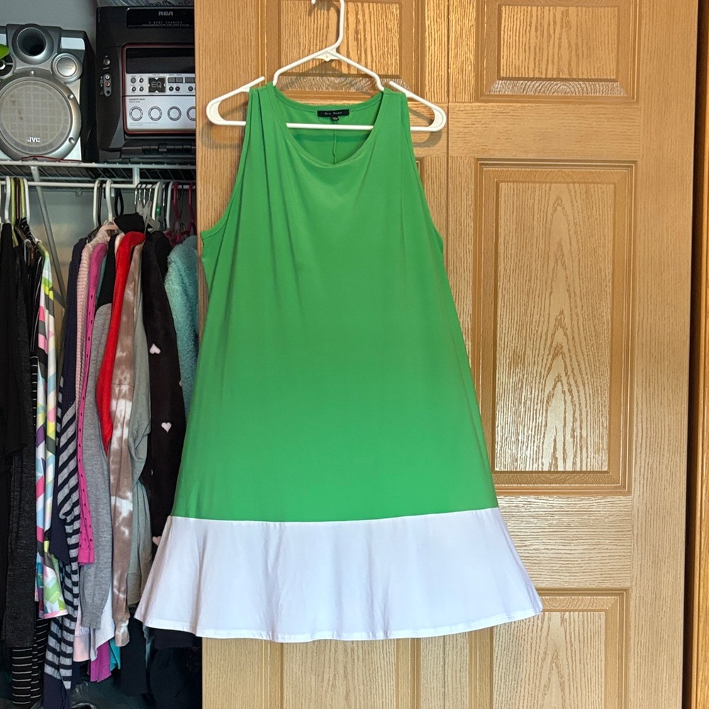 Green and White Sleeveless Dress